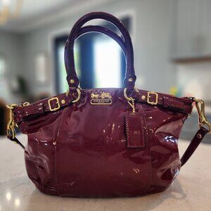 Coach Madison Patent Leather Medium Satchel Plum